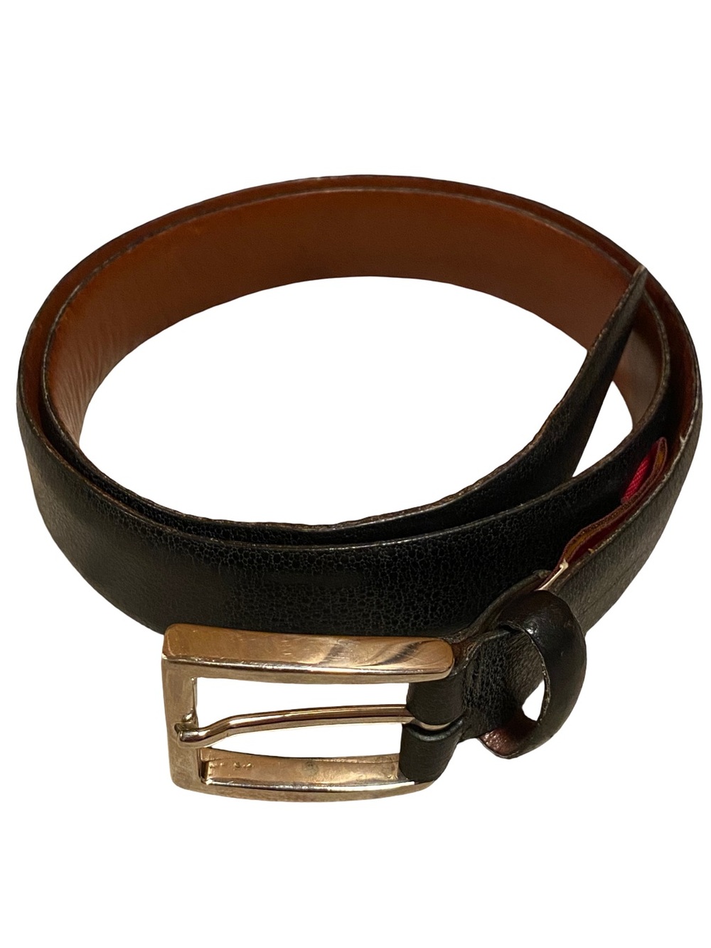 Cole Haan black leather belt solid brass silver tone buckle size 90/36